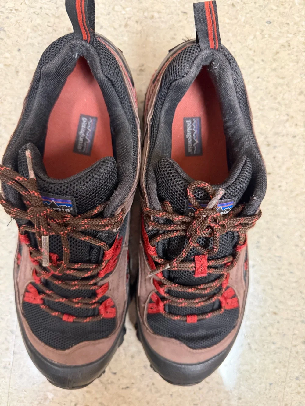 Patagonia Black and Brown Men's Trail Sneakers with Red Accents